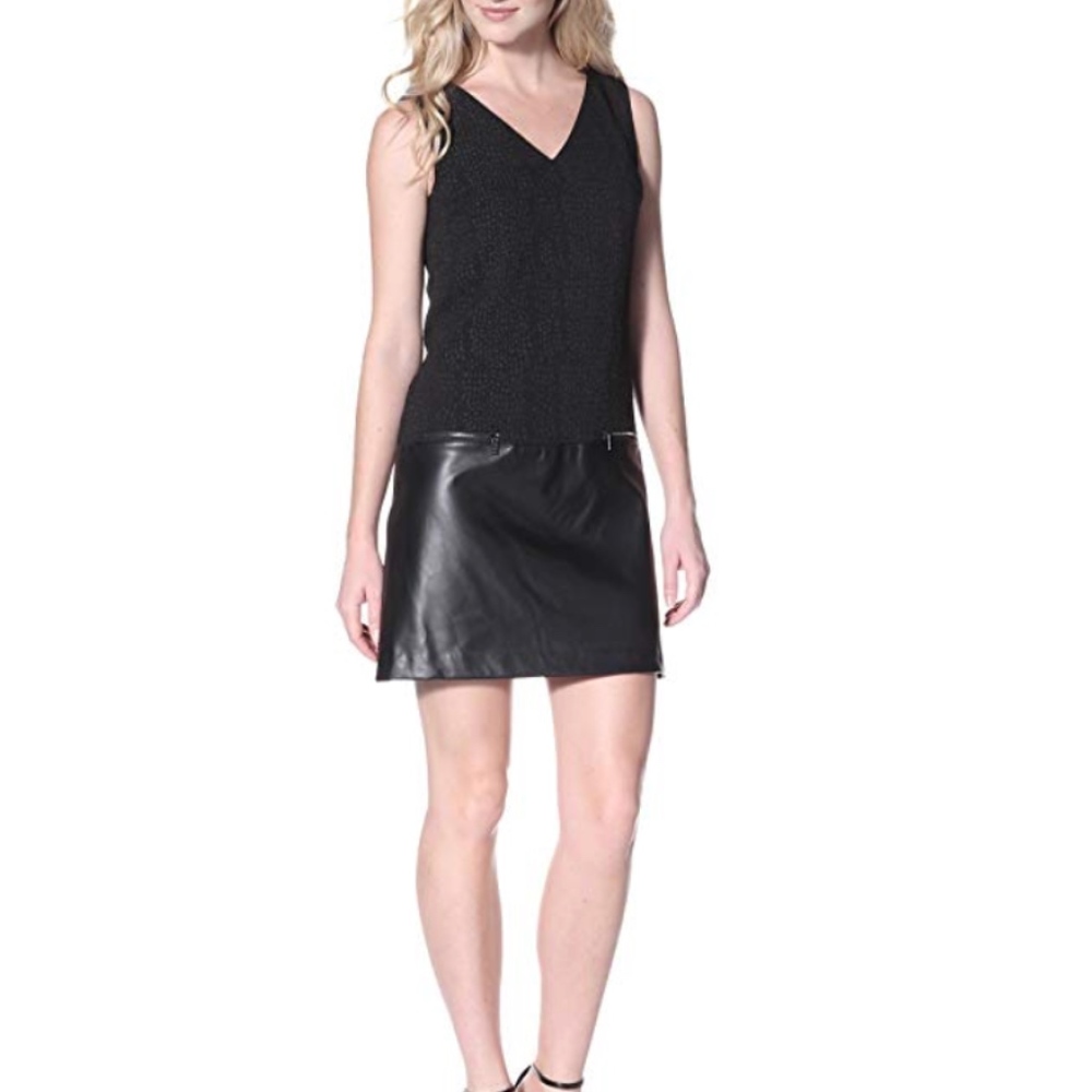 ANDREW MARC LBD Faux Leather Animal Embossed Dress